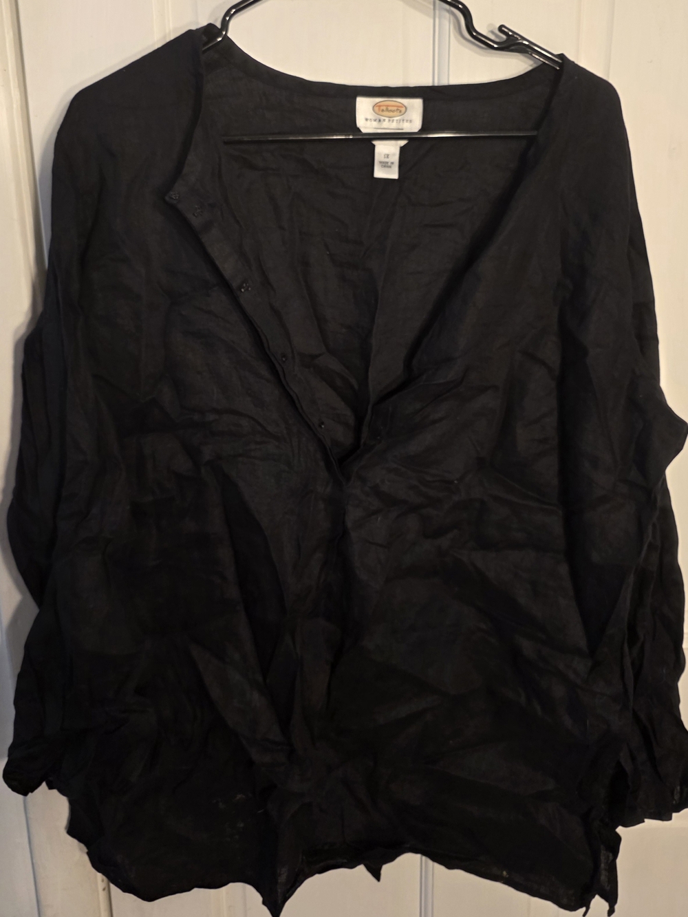 Talbots Black Linen Button-Front Blouse